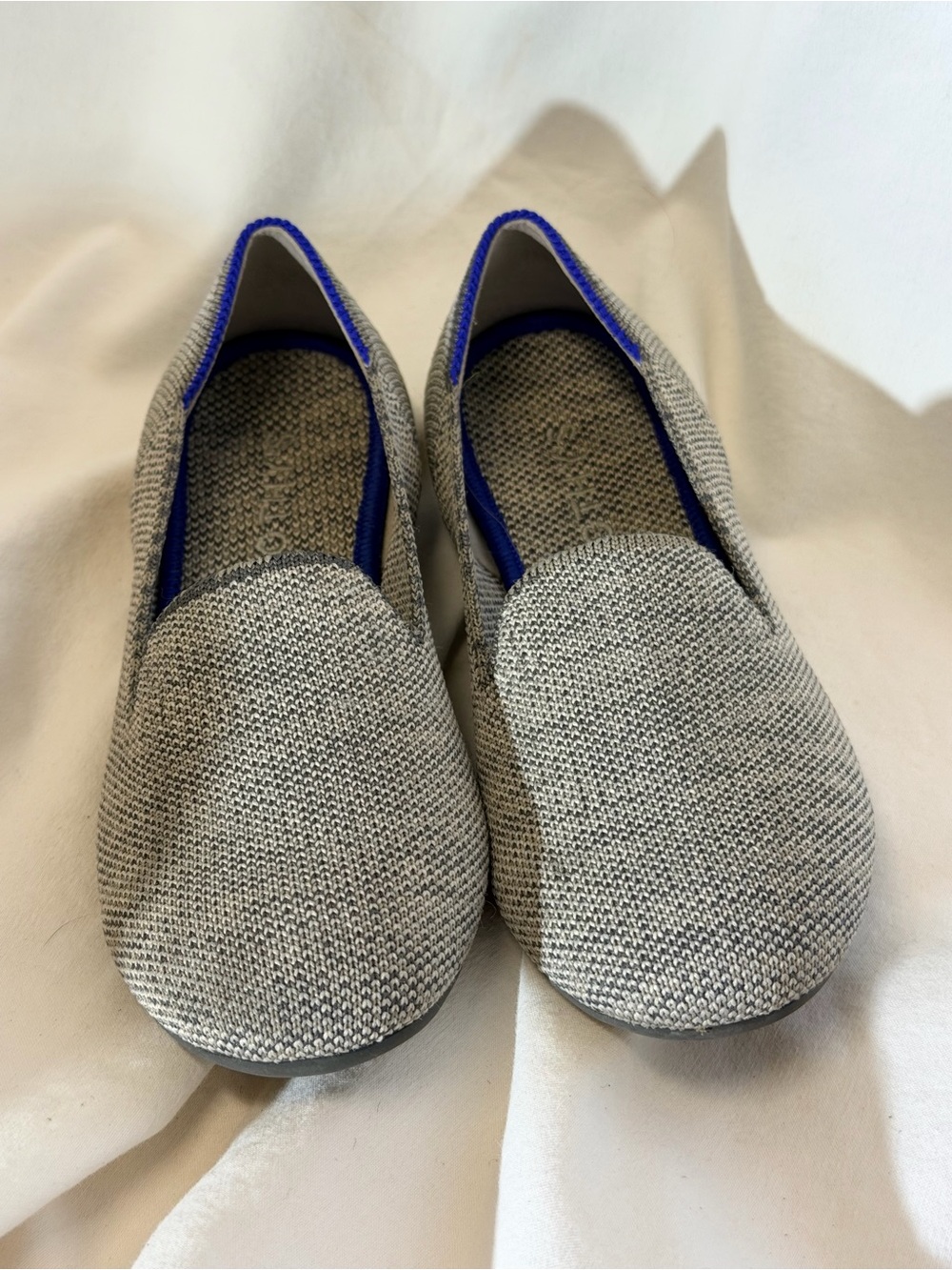 Rothy's Kids Slip-On Dress Shoes in Gray with Blue Trim
